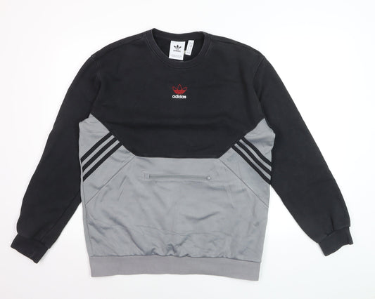 Adidas Men's Black Grey Logo Pullover Sweatshirt Size M