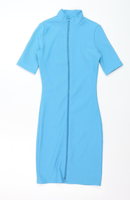 PRETTYLITTLETHING Girls Blue XS Bodycon Zip Dress