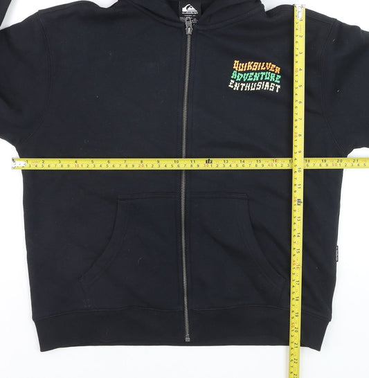 Quiksilver Boys Black Full Zip Hoodie Size 12 Cotton Blend Adventure Graphic