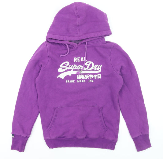 Superdry Men's Purple Pullover Hoodie Medium Graphic Logo Fleece