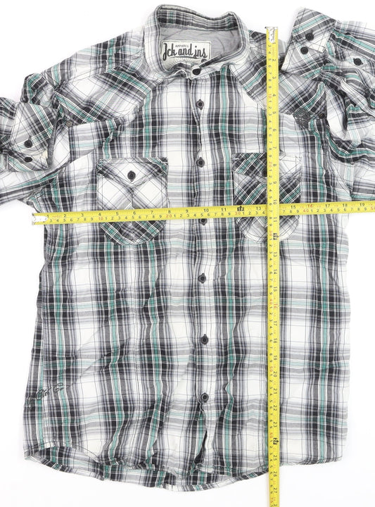 Jack & Jones Men's Green Checked Cotton Long Sleeve Casual Shirt L