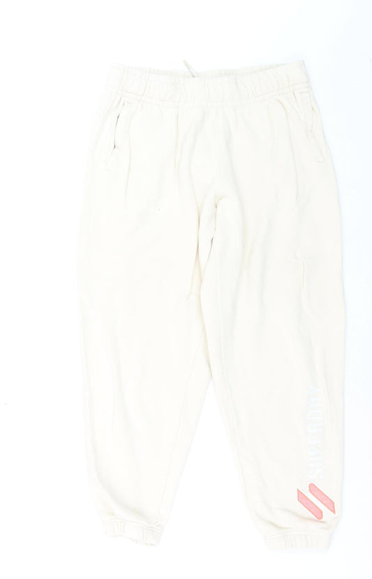 Superdry Girls Ivory Jogger Trousers Size 12 Years Cotton Blend