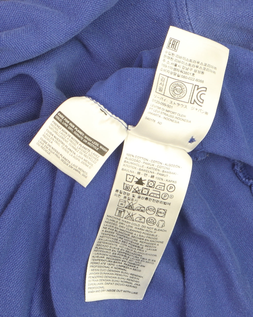 Levi's Men's Blue Short Sleeve Cotton Polo Shirt Size M