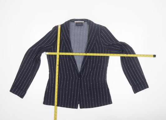 Scotch & Soda Women's Navy Pinstripe Single-Breasted Blazer Size S