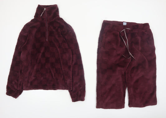 Jane and Bleecker Womens Burgundy Fleece Pyjama Set S Winter Warm Loungewear
