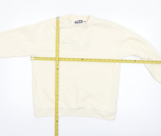 FILA Women Beige Small Crew Neck Pullover Sweatshirt Classic Logo