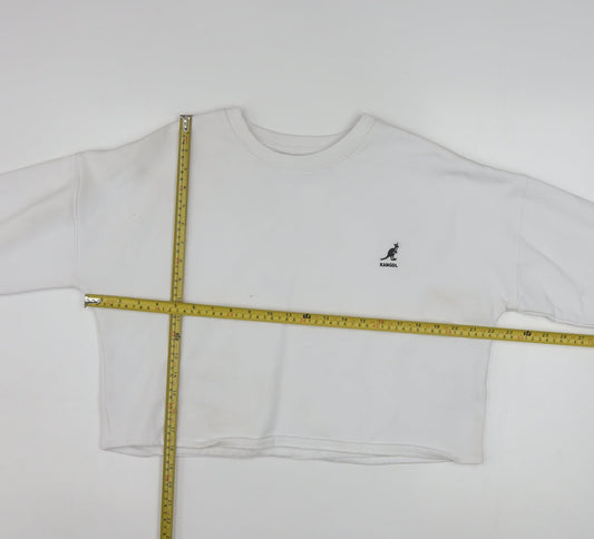Kangol Women White Cotton Blend Crew Neck Long Sleeve Pullover Sweatshirt L