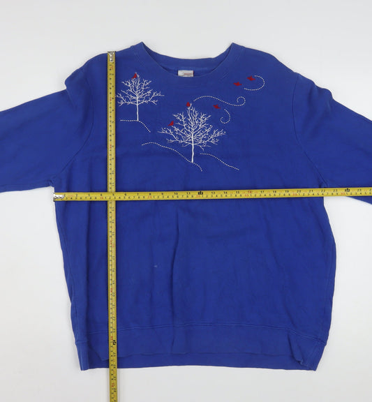 Holiday Editions Womens Blue Embroidered Pullover Sweatshirt Size 2XL