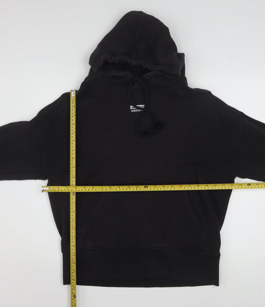 Adidas Women Black Size 10 Pullover Hoodie with Striped Cuffs