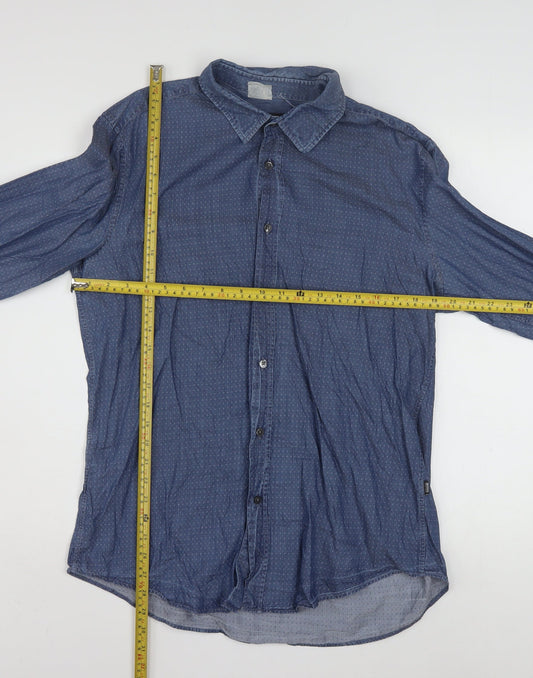 Hugo Boss Men's Blue Slim Fit Long Sleeve Cotton Button-Up Shirt XL