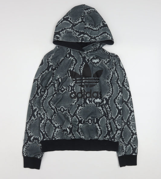 Adidas Womens Black Snake Print Pullover Hoodie Size 14 UK