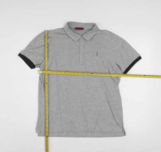 Hugo Boss Men's Grey Cotton Polo Shirt L Short Sleeve Designer