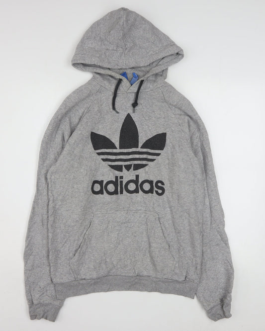 Adidas Mens Grey Pullover Hoodie M Graphic Logo Sportswear
