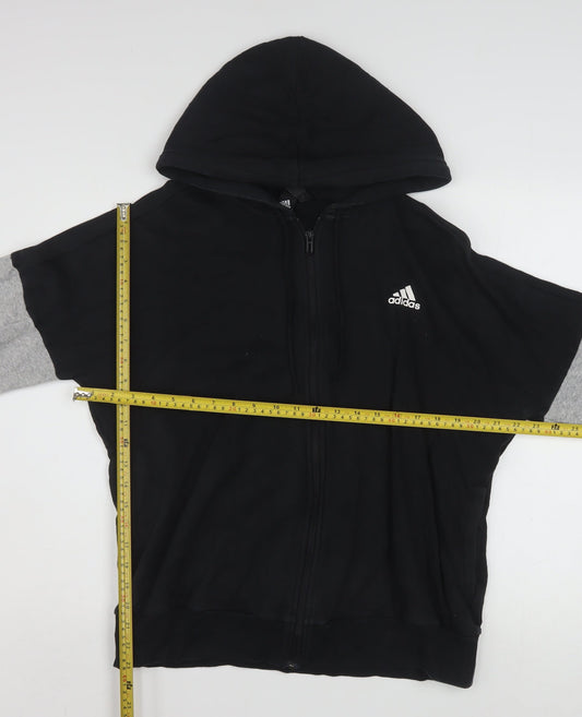 Adidas Women Black Grey Full Zip Hoodie Size 18 L Hooded Sweatshirt