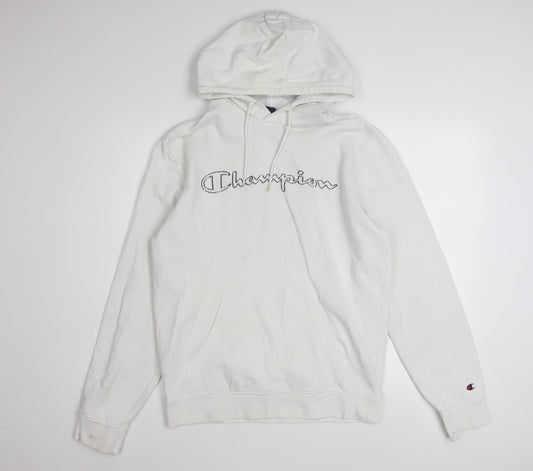 Champion Men's White Medium Pullover Hoodie Embroidered Logo Classic Fit
