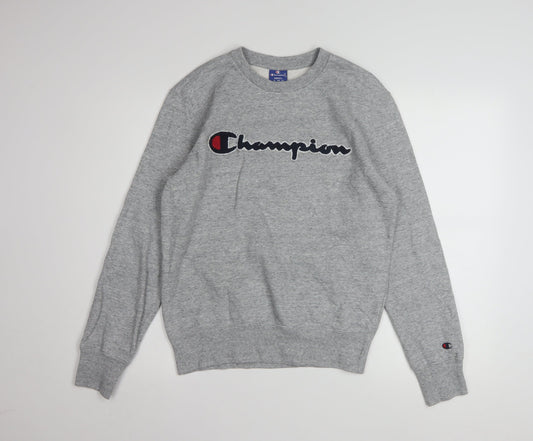 Champion Men Grey Small Pullover Sweatshirt Logo Crew Neck Classic