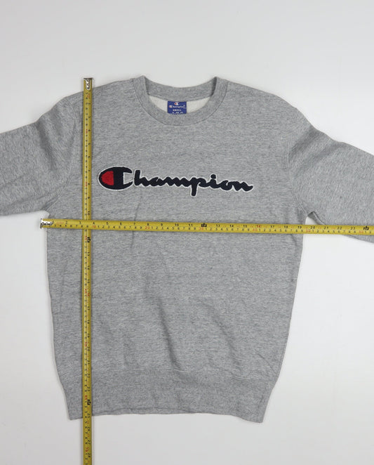 Champion Men Grey Small Pullover Sweatshirt Logo Crew Neck Classic
