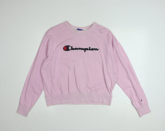 Champion Womens Pink Small Pullover Sweatshirt Cotton Logo Casual