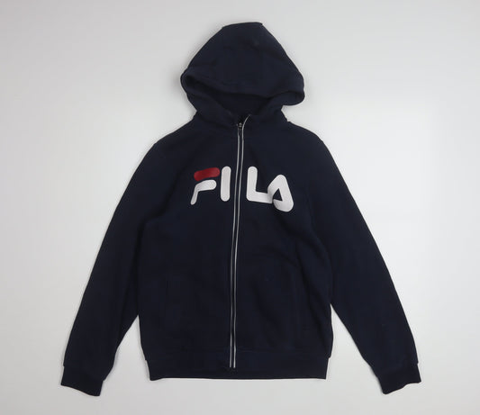 Fila Boys Navy Blue Full Zip Hoodie 158-164cm Logo Cotton Blend