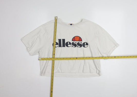 Ellesse Womens White Cropped Logo T-Shirt UK 14