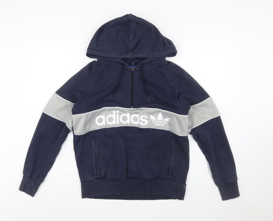 Adidas Women Navy & Grey 1/2 Zip Hoodie UK 8 Cotton Blend Classic