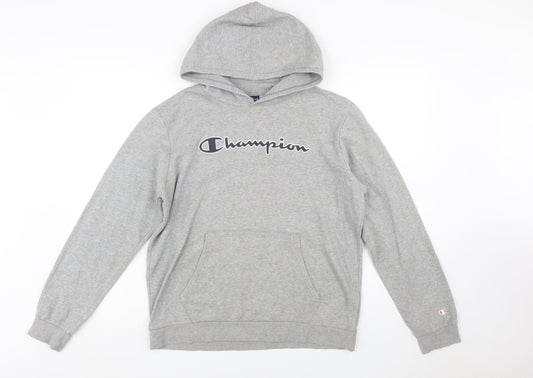 Champion Boys Grey Pullover Hoodie 2XL 15-16 Years Logo Print Cotton Blend