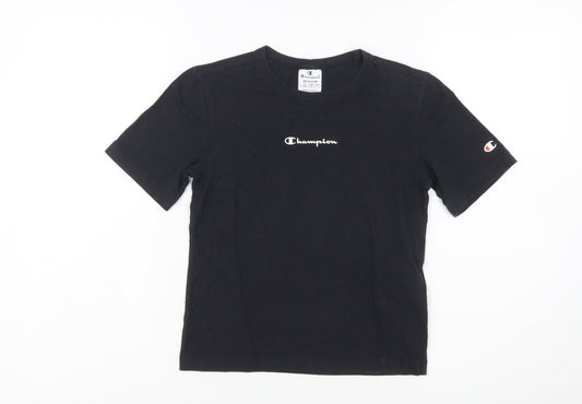 Champion Girls Black Medium Logo Short Sleeve Cotton T-Shirt