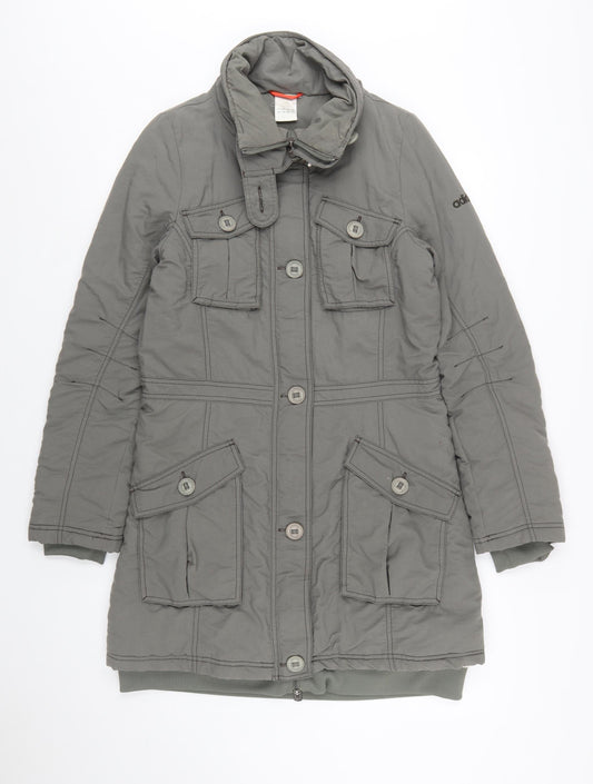 Adidas Womens Grey Long Parka Coat Size 12 Nylon Winter Jacket