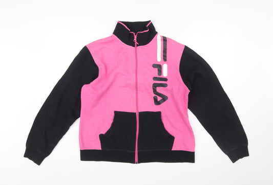 Fila Womens Pink Black Full Zip Sweatshirt Hoodie L Size