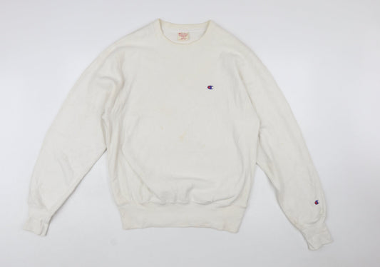 Champion Men's White Small Reverse Weave Crew Neck Sweatshirt