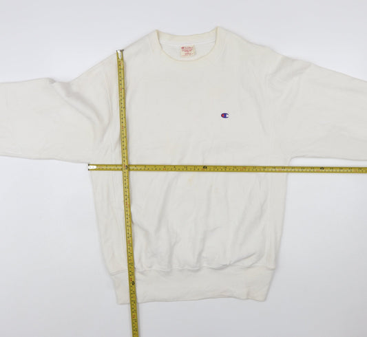 Champion Men's White Small Reverse Weave Crew Neck Sweatshirt