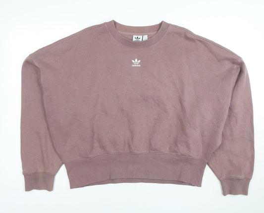 Adidas Women Mauve Cotton Blend Crew Neck Pullover Sweatshirt UK 8