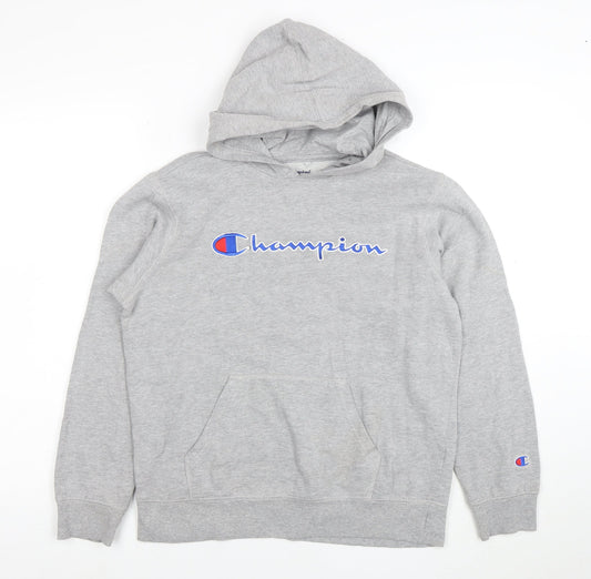 Champion Boys Grey Pullover Hoodie Size 7 Cotton Blend Logo Sweatshirt