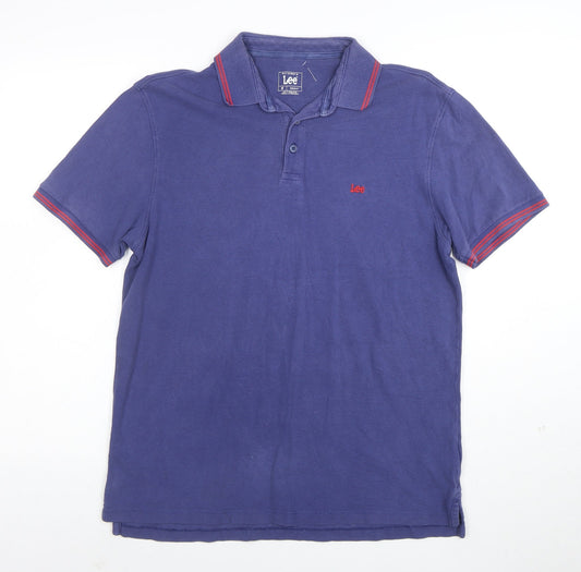 Lee Men's Blue Regular Fit Cotton Polo Shirt Size M