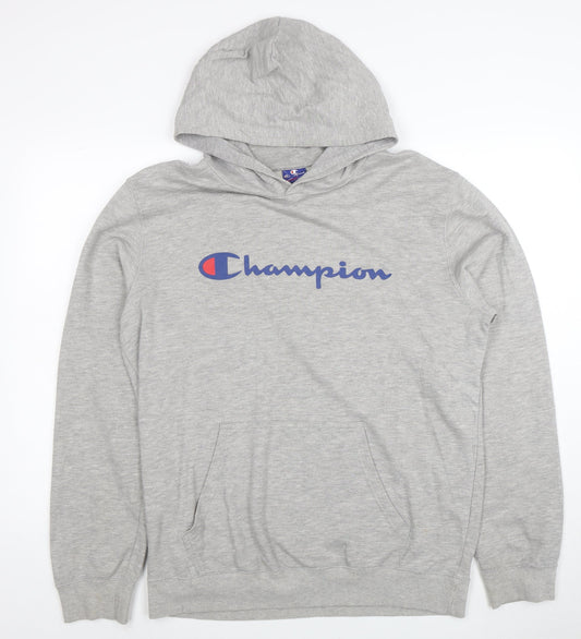 Champion Men's Grey Pullover Hoodie Large Graphic Logo Sports Style