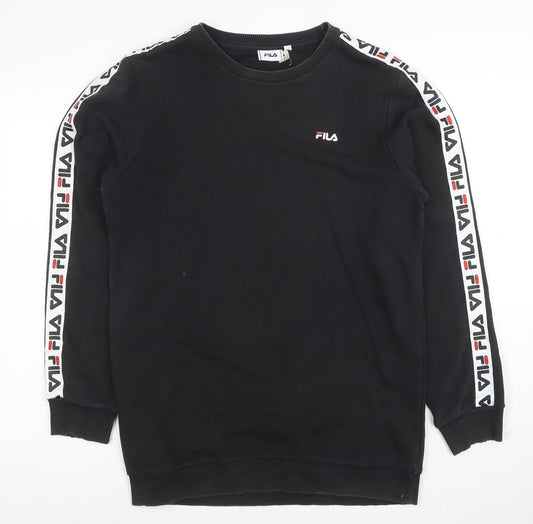 FILA Mens Black Logo Tape Crew Neck Sweatshirt Size M