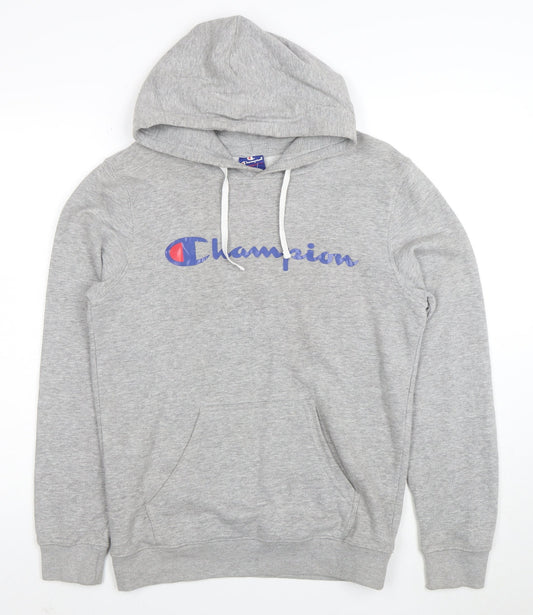 Champion Men's Grey Pullover Hoodie L Logo Graphic Sweatshirt