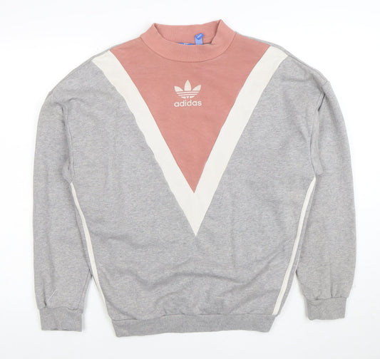 Adidas Womens Grey & Pink Crew Neck Pullover Sweatshirt Size 10 M