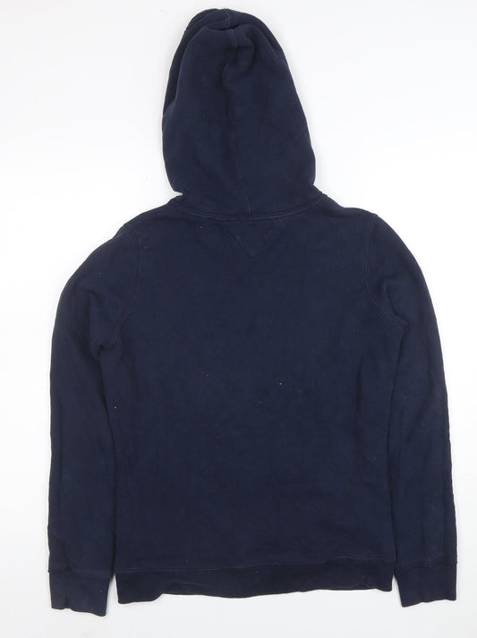 Tommy Hilfiger Men Blue Pullover Hoodie S Embroidered Logo Classic Style