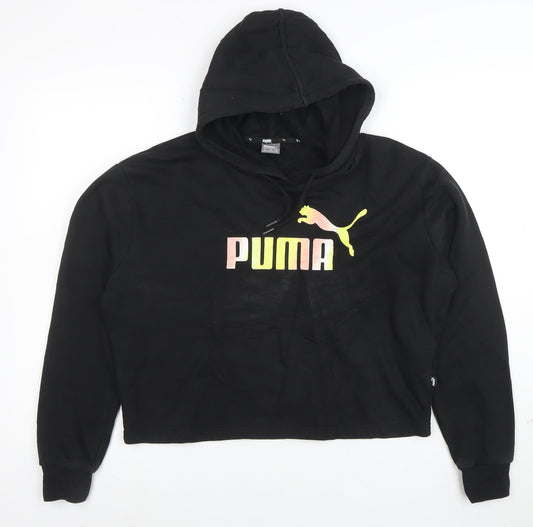 Puma Womens Black XS Pullover Hoodie with Logo Print