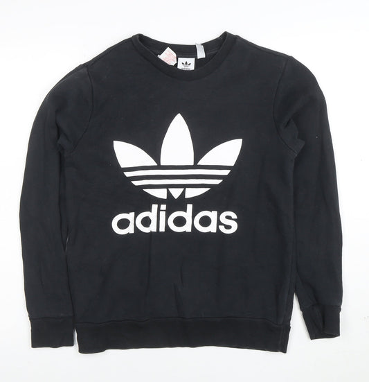 Adidas Boys Black Crew Neck Sweatshirt 12-13 Years Cotton Blend Pullover