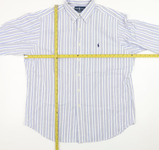 Ralph Lauren Men's Blue Striped Classic Fit Button-Down Shirt Size 17
