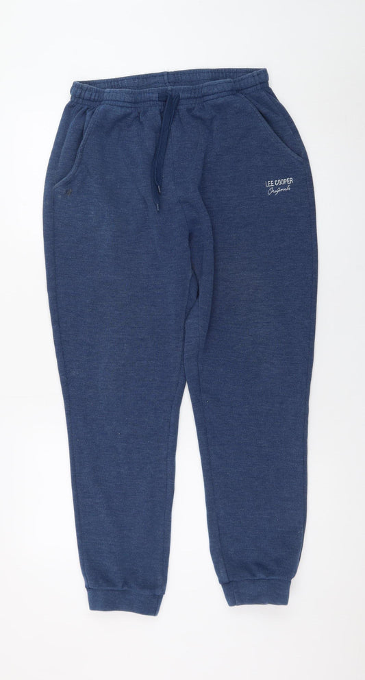 Additional front view of Lee Cooper Men's Blue Jogger Trousers L Regular Fit Elastic Waist