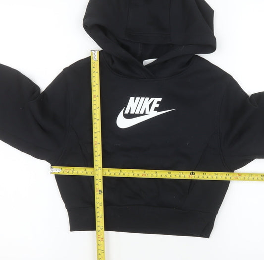 Nike Girls Black Pullover Hoodie Size 7-8 Years Fleece Logo Sweatshirt