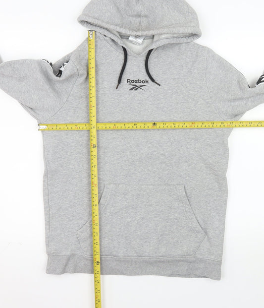 Reebok Men's Grey Pullover Hoodie Size M Sports Logo Fleece