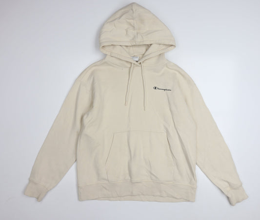 Champion Men's Beige Pullover Hoodie Large Cotton Fleece