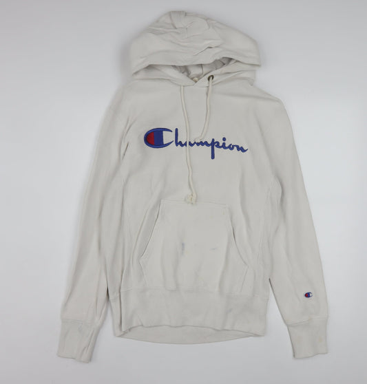 Champion Men's Ivory Pullover Hoodie Medium Logo Fleece Sweatshirt