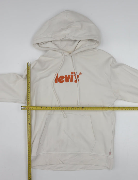 Levi's Men's Ivory XS Pullover Hoodie with Logo and Kangaroo Pocket