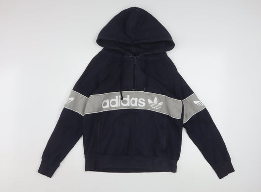 Adidas Women Navy Blue Pullover Hoodie Size L Cotton Blend Logo