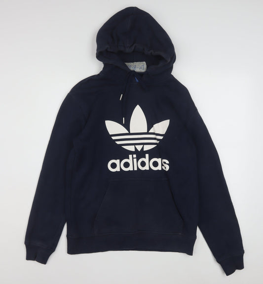 Adidas Men's Blue Pullover Hoodie Small Logo Fleece Sweatshirt